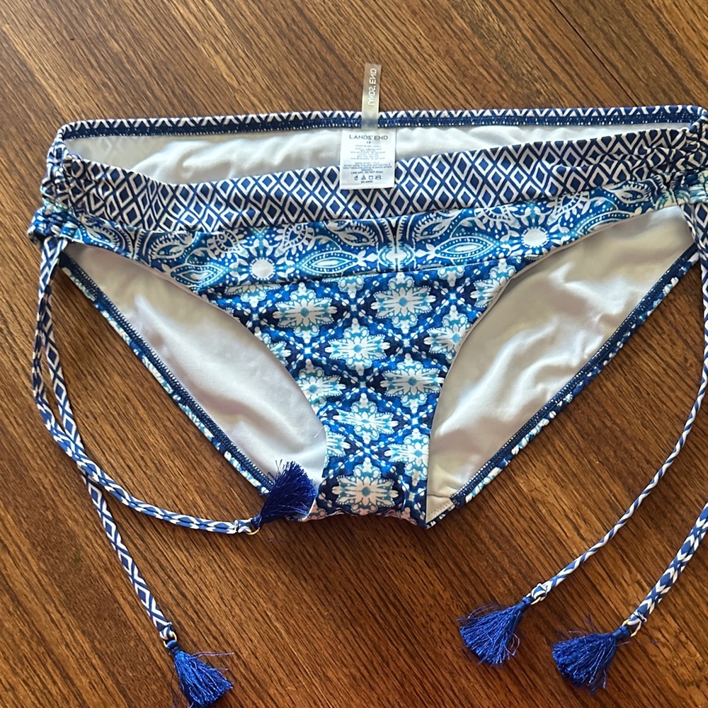 Lands' End Blue and White Bikini Bottom